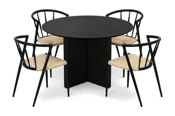 Edda spisegruppe rund 110 cm svart med 4 Winston spisestoler - Svartbeiset eik - Møbler - Bord - Spisegrupper