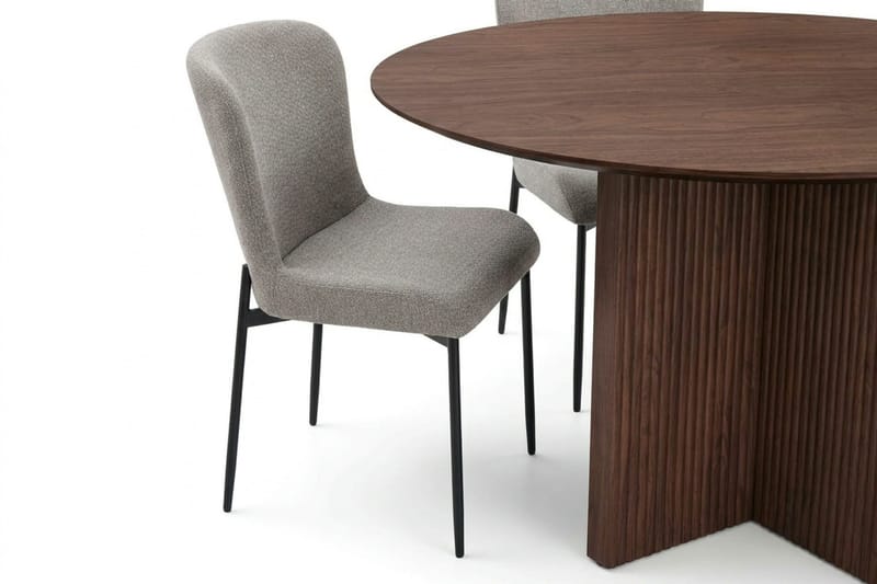 Edda spisegruppe rund 110 cm valnøtt med 4 Elsie spisestoler - Valnøtt/lysegrå - Møbler - Bord - Spisegrupper