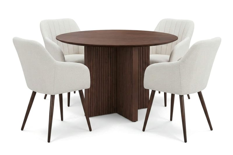 Edda spisegruppe rund 110 cm valnøtt med 4 Filippa spisestoler - Valnøtt - Møbler - Bord - Spisegrupper