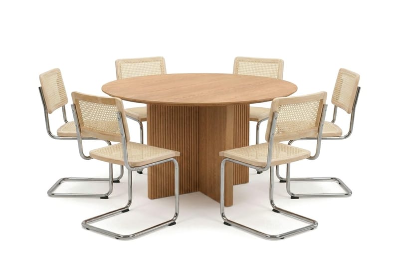 Edda spisegruppe rund 130 cm eik med 6 Build spisestoler - Eik - Møbler - Bord - Spisegrupper