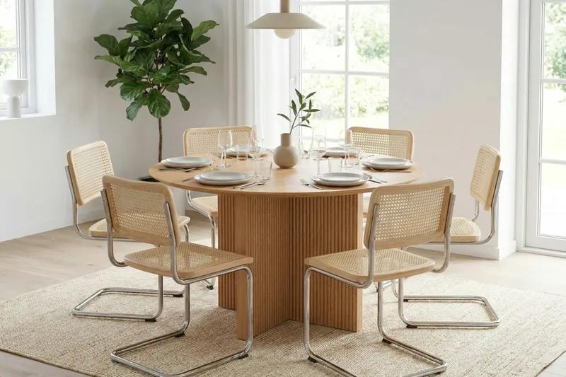 Edda spisegruppe rund 130 cm eik med 6 Build spisestoler - Eik - Møbler - Bord - Spisegrupper