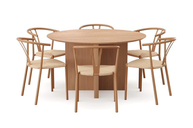 Edda Spisegruppe rund 130 cm Eik med 6 Elysia Spisestoler - Eik - Møbler - Bord - Spisegrupper