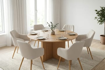 Edda spisegruppe rund 130 cm eik med 6 Filippa spisestoler - Eik - Møbler - Bord - Spisegrupper
