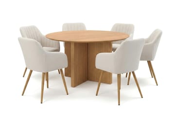 Edda spisegruppe rund 130 cm eik med 6 Filippa spisestoler - Eik - Møbler - Bord - Spisegrupper