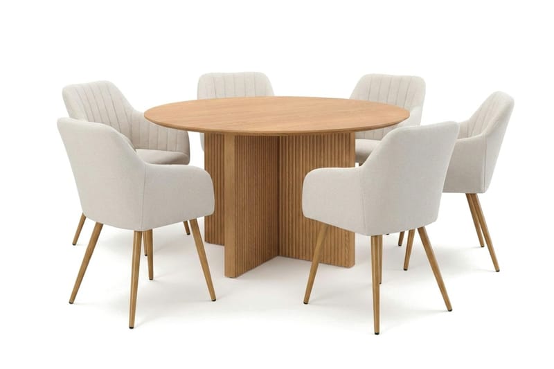 Edda spisegruppe rund 130 cm eik med 6 Filippa spisestoler - Eik - Møbler - Bord - Spisegrupper