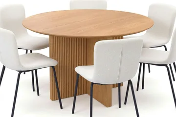 Edda spisegruppe rund 130 cm eik med 6 Katy spisestoler - Eik - Møbler - Bord - Spisegrupper