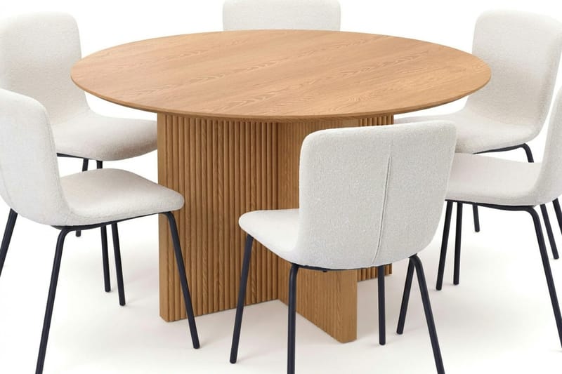 Edda spisegruppe rund 130 cm eik med 6 Katy spisestoler - Eik - Møbler - Bord - Spisegrupper