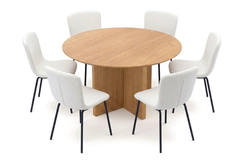 Edda spisegruppe rund 130 cm eik med 6 Katy spisestoler - Eik - Møbler - Bord - Spisegrupper