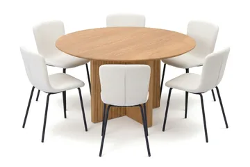 Edda spisegruppe rund 130 cm eik med 6 Katy spisestoler - Eik - Møbler - Bord - Spisegrupper