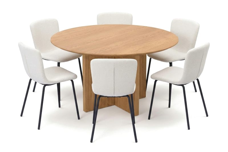Edda spisegruppe rund 130 cm eik med 6 Katy spisestoler, Eik