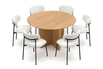 Edda spisegruppe rund 130 cm eik med 6 Lucy spisestoler - Eik - Møbler - Bord - Spisegrupper