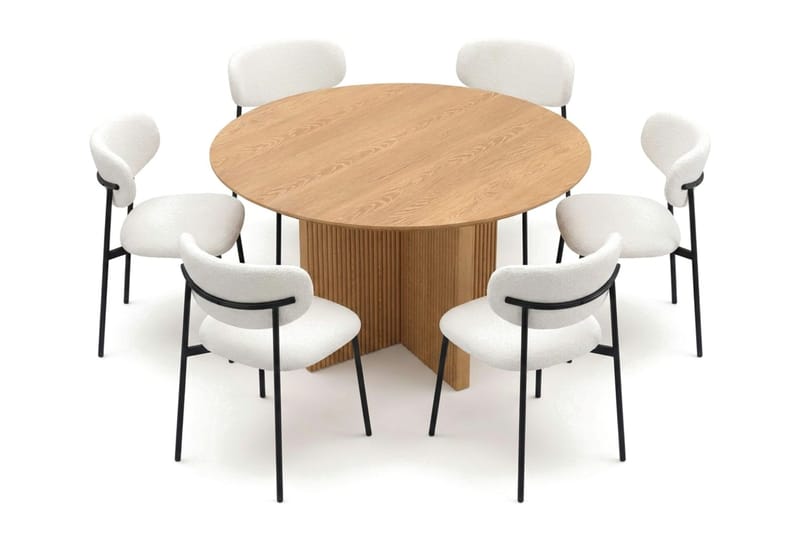 Edda spisegruppe rund 130 cm eik med 6 Lucy spisestoler - Eik - Møbler - Bord - Spisegrupper