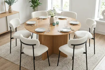 Edda spisegruppe rund 130 cm eik med 6 Lucy spisestoler - Eik - Møbler - Bord - Spisegrupper
