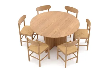 Edda spisegruppe rund 130 cm eik med 6 Malte spisestoler - Eik - Møbler - Bord - Spisegrupper