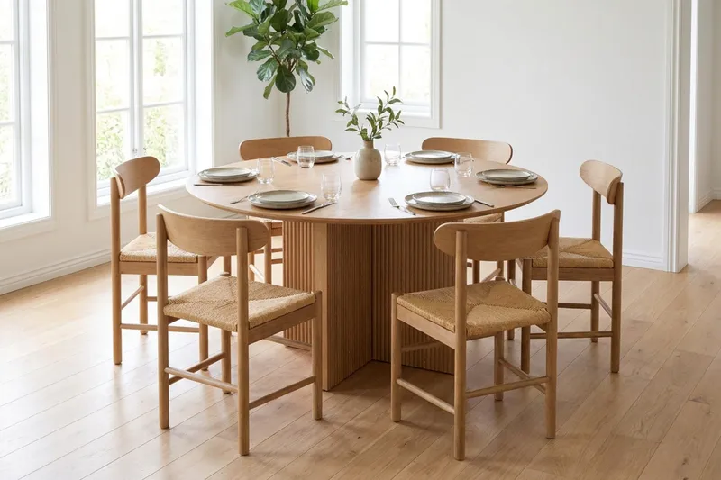 Edda spisegruppe rund 130 cm eik med 6 Malte spisestoler - Møbler - Bord - Spisegrupper