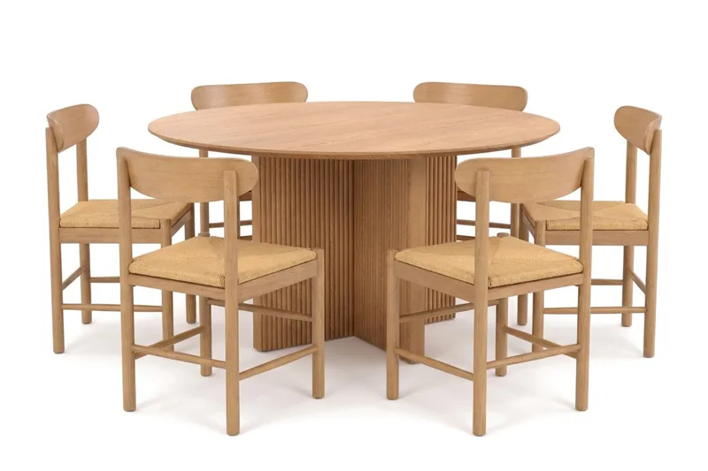 Edda spisegruppe rund 130 cm eik med 6 Malte spisestoler, undefined