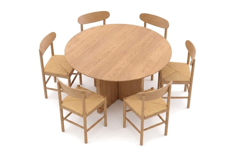 Edda spisegruppe rund 130 cm eik med 6 Malte spisestoler - Møbler - Bord - Spisegrupper