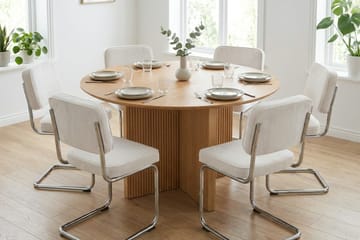 Edda spisegruppe rund 130 cm eik med 6 Milva spisestoler - Eik - Møbler - Bord - Spisegrupper