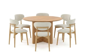 Edda spisegruppe rund 130 cm eik med 6 Molly spisestoler - Eik - Møbler - Bord - Spisegrupper