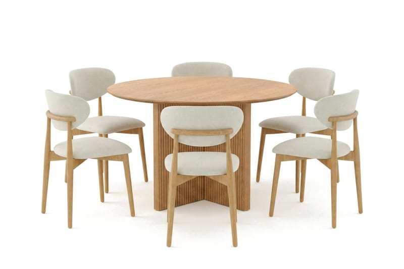 Edda spisegruppe rund 130 cm eik med 6 Molly spisestoler - Eik - Møbler - Bord - Spisegrupper