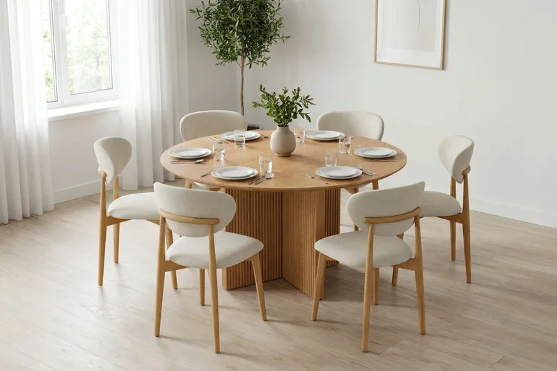 Edda spisegruppe rund 130 cm eik med 6 Molly spisestoler - Eik - Møbler - Bord - Spisegrupper