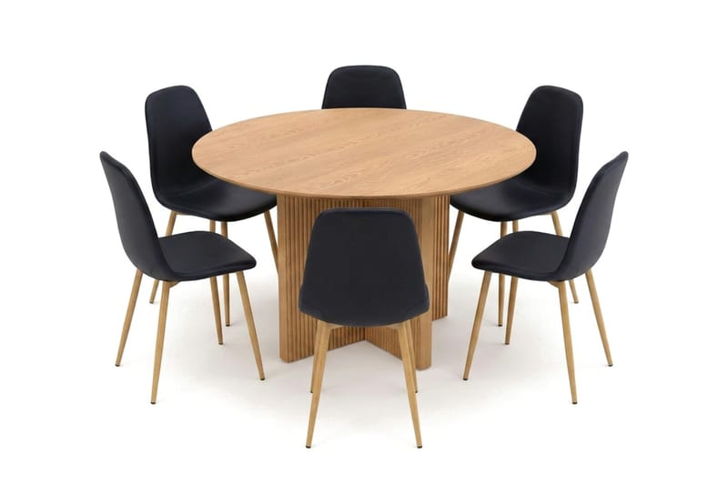 Edda spisegruppe rund 130 cm eik med 6 Nibe spisestoler - Eik - Møbler - Bord - Spisegrupper