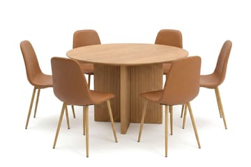 Edda spisegruppe rund 130 cm eik med 6 Nibe spisestoler - Eik - Møbler - Bord - Spisegrupper