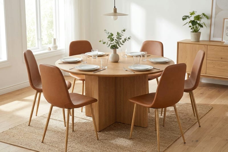 Edda spisegruppe rund 130 cm eik med 6 Nibe spisestoler - Eik - Møbler - Bord - Spisegrupper