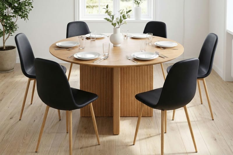 Edda spisegruppe rund 130 cm eik med 6 Nibe spisestoler - Eik - Møbler - Bord - Spisegrupper