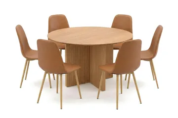Edda spisegruppe rund 130 cm eik med 6 Nibe spisestoler - Eik - Møbler - Bord - Spisegrupper