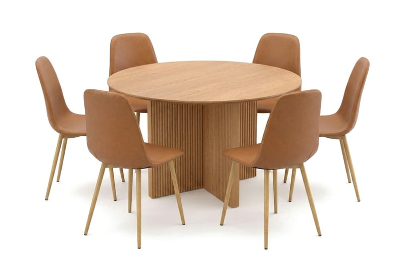Edda spisegruppe rund 130 cm eik med 6 Nibe spisestoler - Eik - Møbler - Bord - Spisegrupper