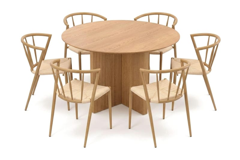 Edda spisegruppe rund 130 cm eik med 6 Winston spisestoler - Eik - Møbler - Bord - Spisegrupper