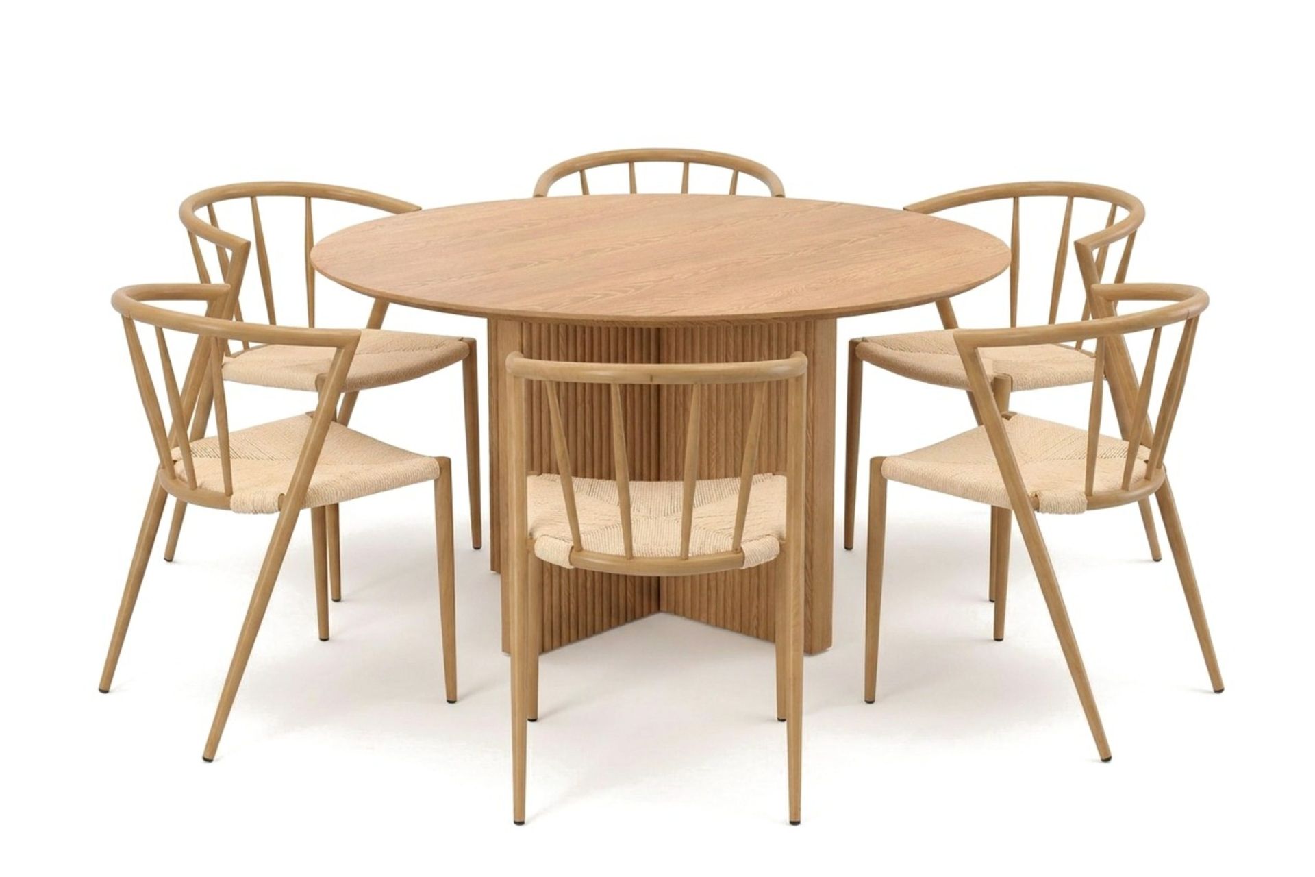 Edda spisegruppe rund 130 cm eik med 6 Winston spisestoler - Eik