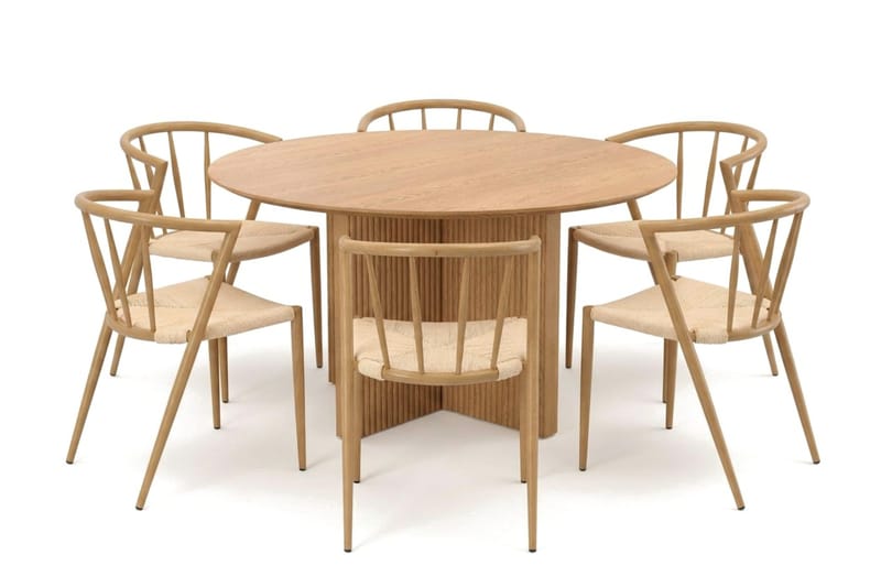 Edda spisegruppe rund 130 cm eik med 6 Winston spisestoler, Eik