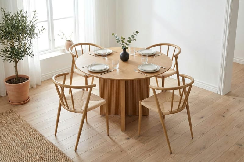 Edda spisegruppe rund 130 cm eik med 6 Winston spisestoler - Eik - Møbler - Bord - Spisegrupper