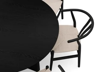 Edda spisegruppe rund 130 cm svart med 6 Dastoori spisestoler - Svartbeiset eik - Møbler - Bord - Spisegrupper