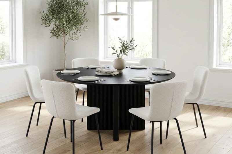 Edda spisegruppe rund 130 cm svart med 6 Katy spisestoler - Svart - Møbler - Bord - Spisegrupper