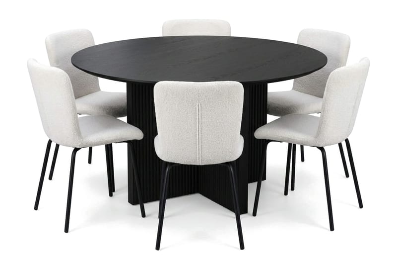 Edda spisegruppe rund 130 cm svart med 6 Katy spisestoler - Svart - Møbler - Bord - Spisegrupper