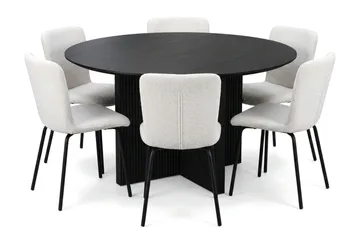 Edda spisegruppe rund 130 cm svart med 6 Katy spisestoler - Svartbeiset eik - Møbler - Bord - Spisegrupper