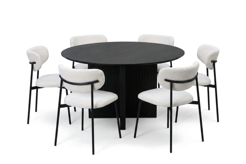 Edda spisegruppe rund 130 cm svart med 6 Lucy spisestoler - Svart - Møbler - Bord - Spisegrupper