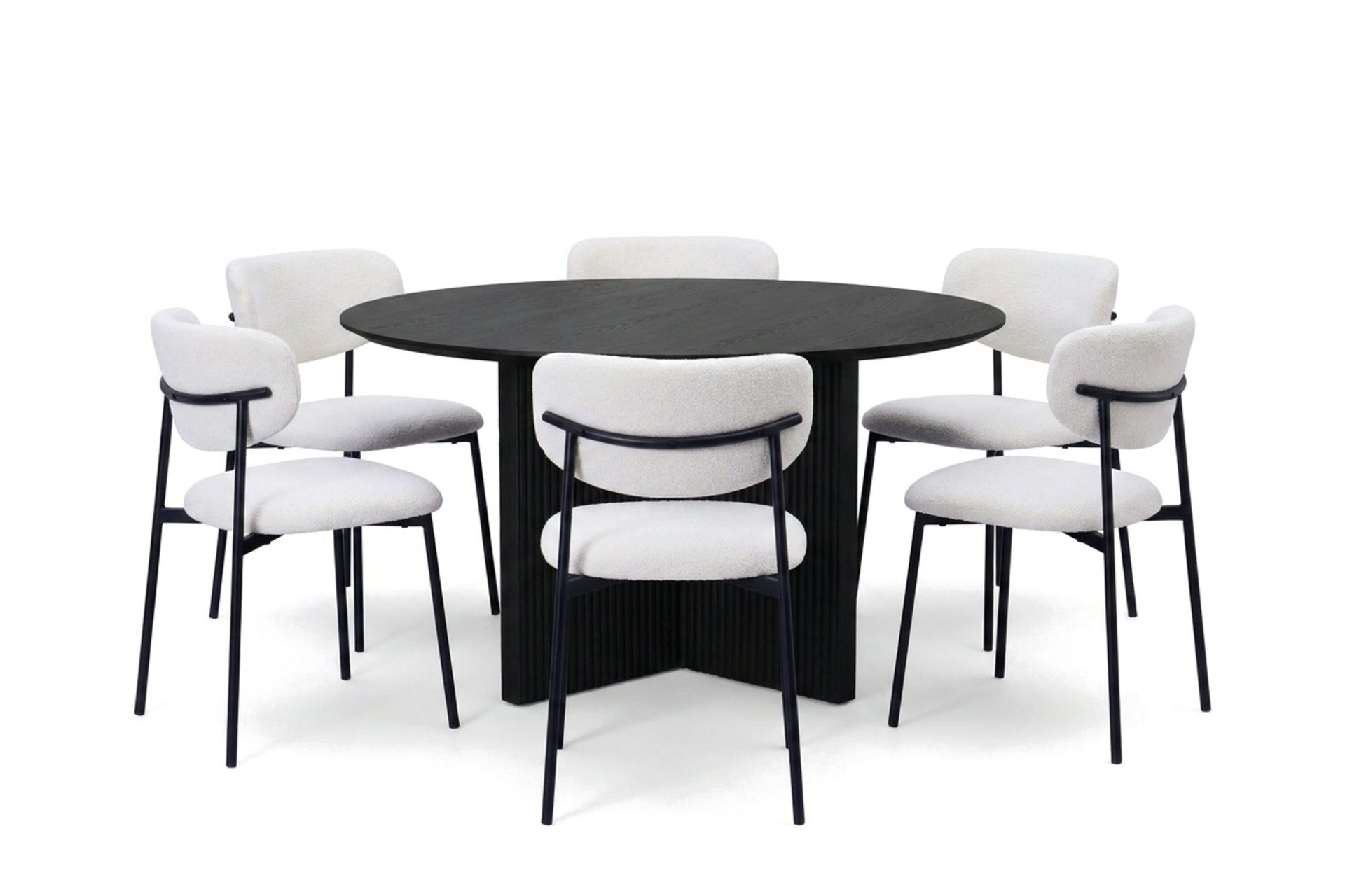 Edda spisegruppe rund 130 cm svart med 6 Lucy spisestoler - Svart
