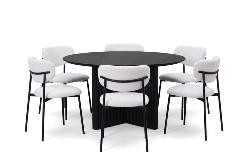 Edda spisegruppe rund 130 cm svart med 6 Lucy spisestoler, Svart