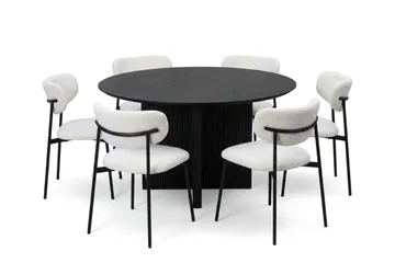 Edda spisegruppe rund 130 cm svart med 6 Lucy spisestoler - Svartbeiset eik - Møbler - Bord - Spisegrupper