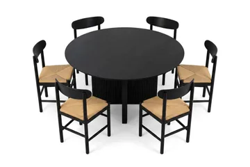Edda spisegruppe rund 130 cm svart med 6 Malte spisestoler - Svartbeiset eik - Møbler - Bord - Spisegrupper