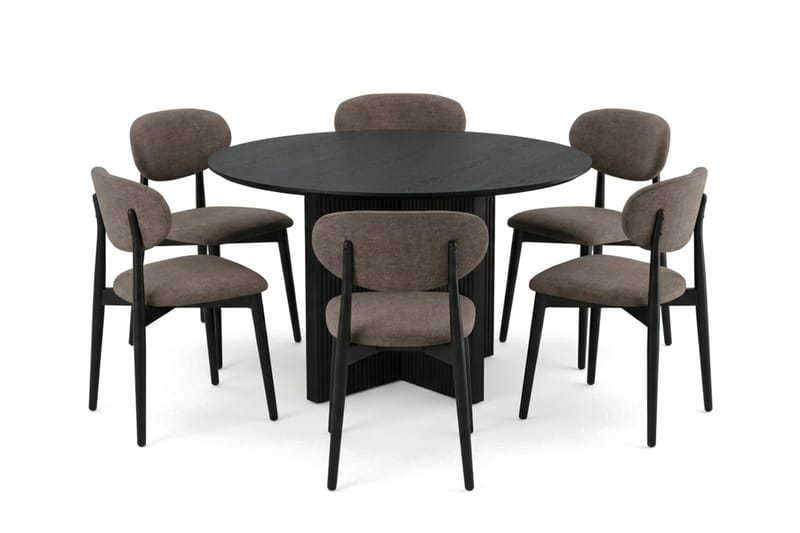 Edda spisegruppe rund 130 cm svart med 6 Molly spisestoler - Svart - Møbler - Bord - Spisegrupper