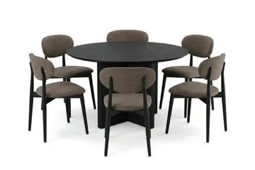 Edda spisegruppe rund 130 cm svart med 6 Molly spisestoler - Svartbeiset eik - Møbler - Bord - Spisegrupper