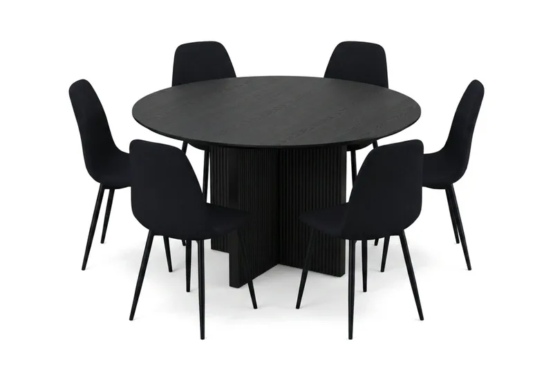 Edda spisegruppe rund 130 cm svart med 6 Nibe spisestoler - Svart - Møbler - Bord - Spisegrupper