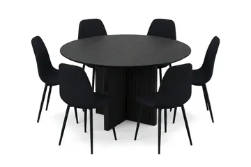 Edda spisegruppe rund 130 cm svart med 6 Nibe spisestoler - Svartbeiset eik - Møbler - Bord - Spisegrupper