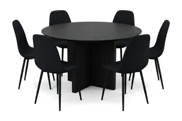 Edda spisegruppe rund 130 cm svart med 6 Nibe spisestoler - Svartbeiset eik - Møbler - Bord - Spisegrupper