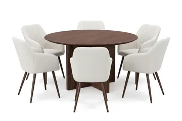 Edda spisegruppe rund 130 cm valnøtt med 6 Filippa spisestoler - Valnøtt - Møbler - Bord - Spisegrupper